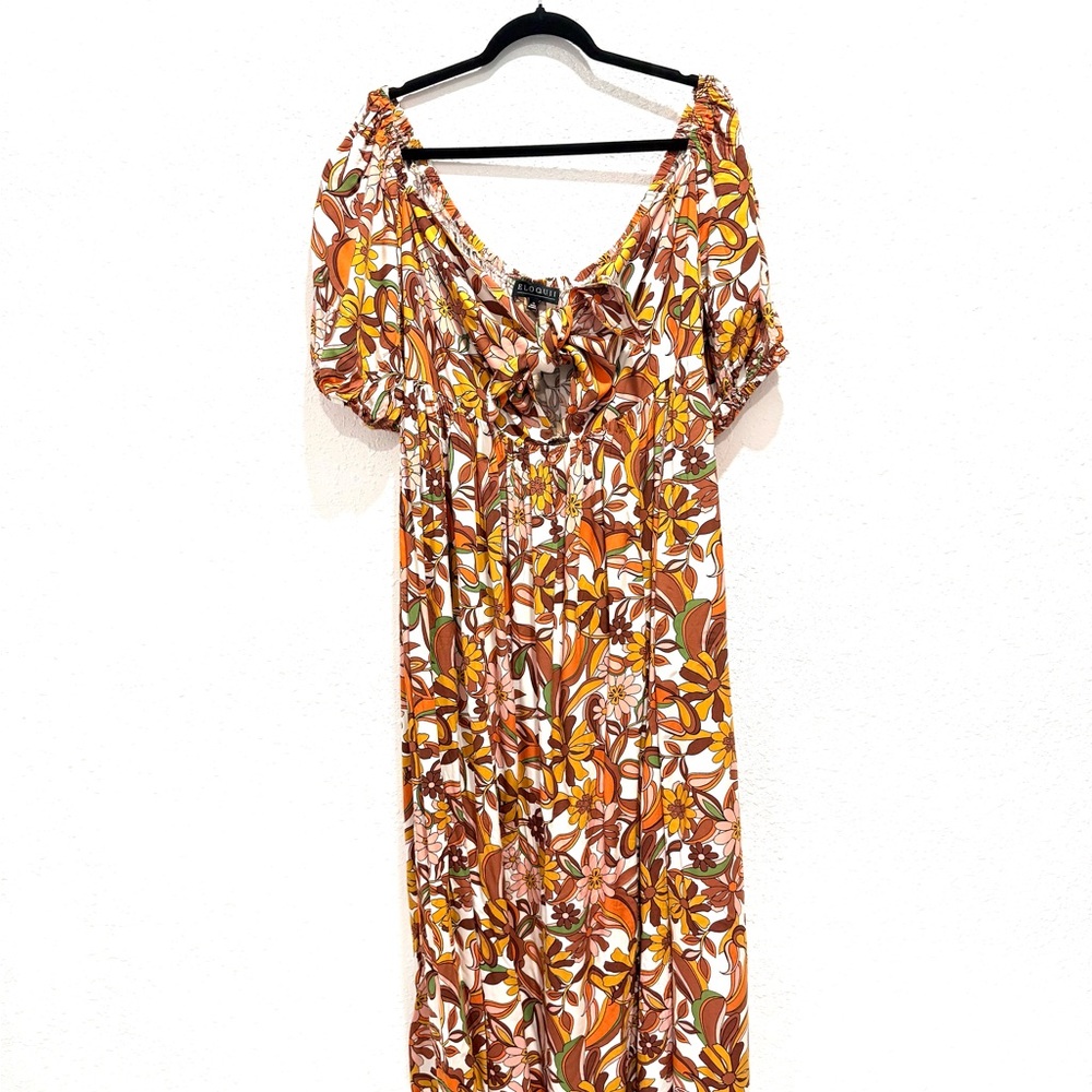 Eloquii Rust Floral Tie-Front Midi‎ Dress 18 - Picture 5 of 10